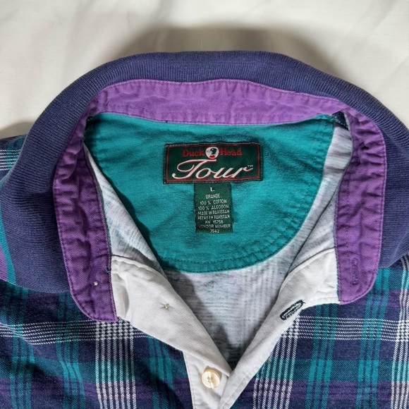 Vintage 90s oversized unisex plaid polo shirt - Picture 4 of 6